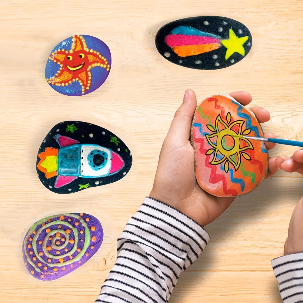 Glow Rock Painting Craft Kit with 10 Rocks, Paints, Brushes, Gems and Stickers in One- or Two-Pack Options — image 4