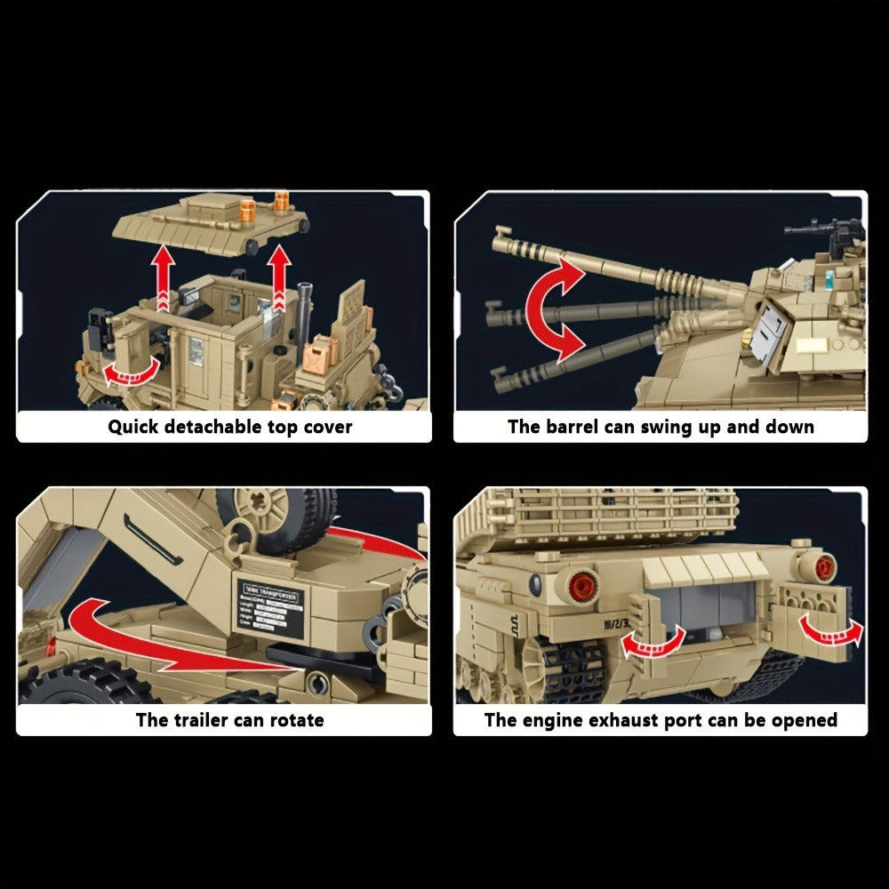 3482-Piece Tank Hauler Building Block Model with Tractor, Long Trailer, Tracked Vehicle and 628015 Code — image 8