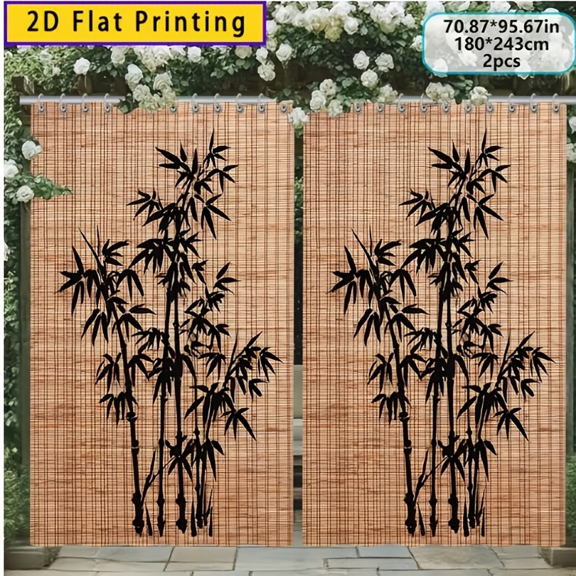 Blackout Curtains Chinese Bamboo Pattern Privacy Panels for Patio Balcony Garden Courtyard Tea Room Outdoor Indoor Minimalist