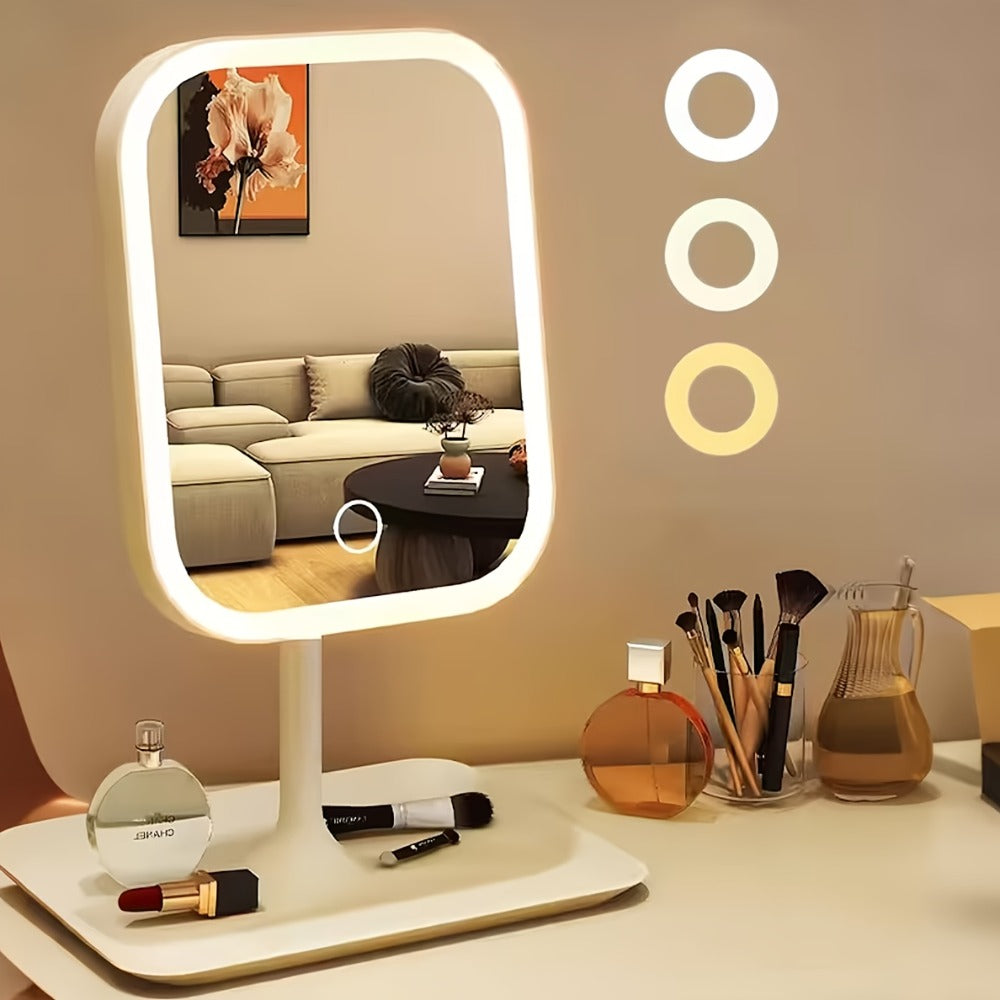 LED Makeup Mirror with Lights Rechargeable, Foldable Lighted Vanity Mirror 3 Color Modes Touch Dimming Portable Stand — image