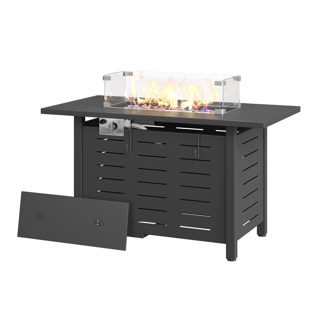 Propane Fire Pit Table Outdoor 50, 000 BTU Gas Fire Table with Lid Lava Rocks & Cover for Patio Backyard Deck Black Brown 40"