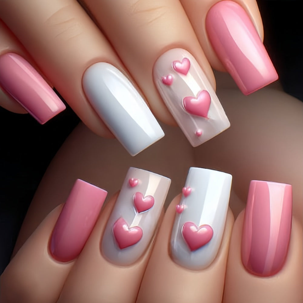Press On Nails 96-Piece Almond Heart Glitter Four-Pack Set with Jelly Adhesive Tabs and Nail File — image 5
