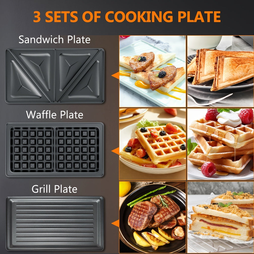 Sandwich Maker 3-in-1 Panini Press & Waffle Iron 750W with Removable Non-Stick Plates, Compact for Dorm — image 5