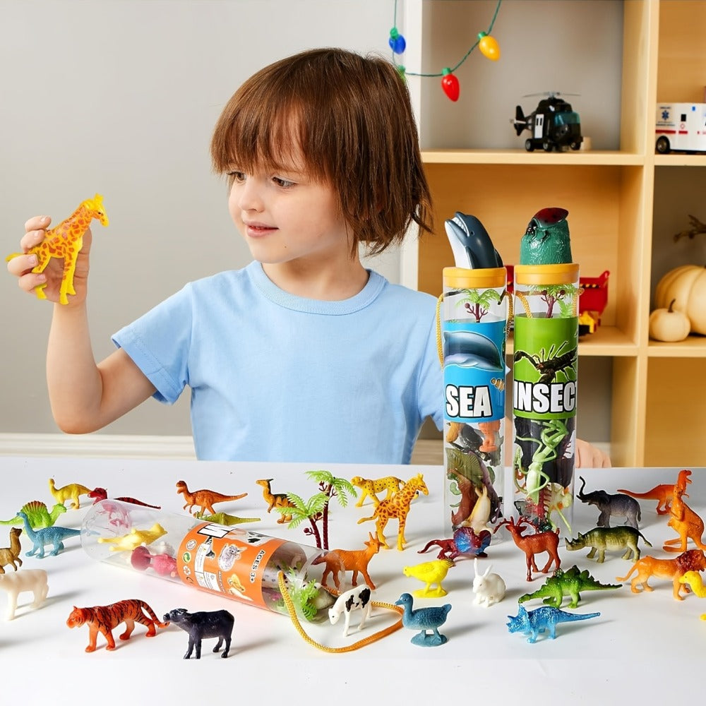 Animal Figures Toys for Kids 69pcs, 5-Set Nature World Mini Animal Figurines with Sensory Bin, Zoo — image 8