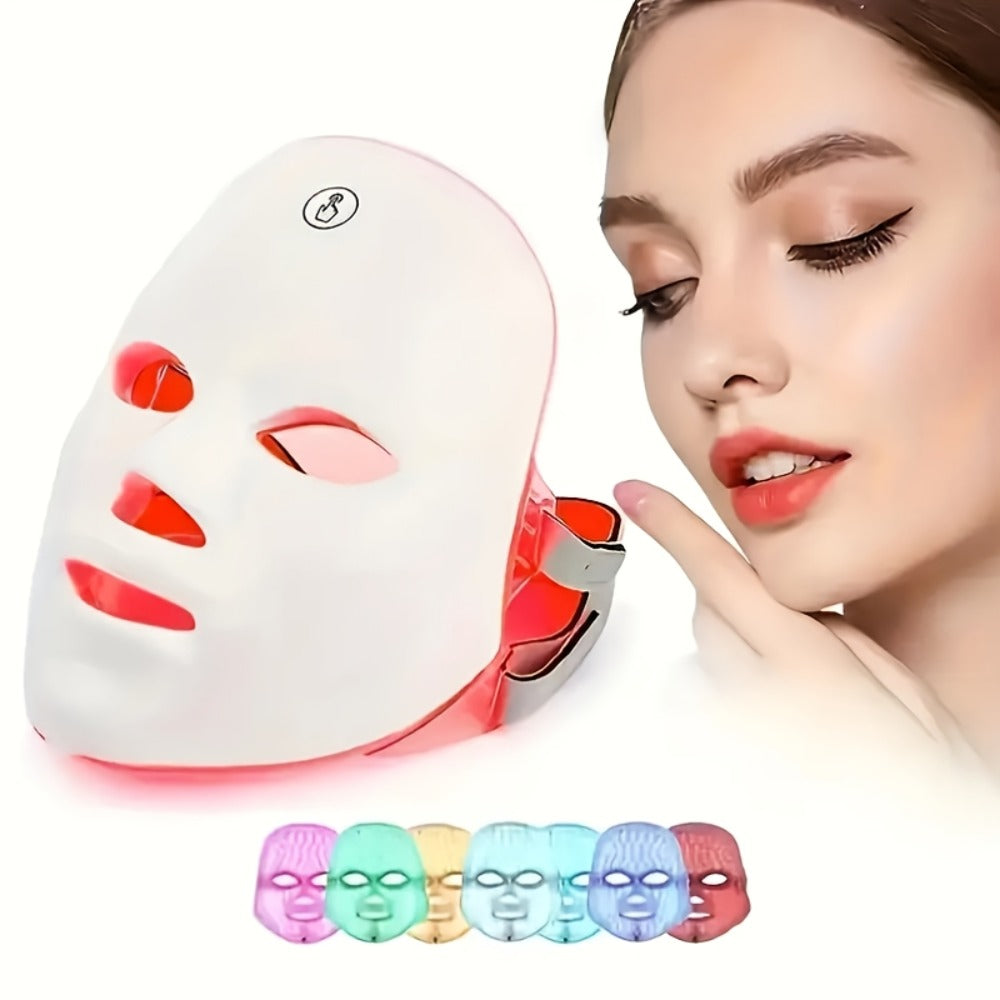 Silicone LED Face Mask Rechargeable 7-Color Light Therapy Skin Care Device - Acne Treatment for Bath Time, Home Spa and Perso