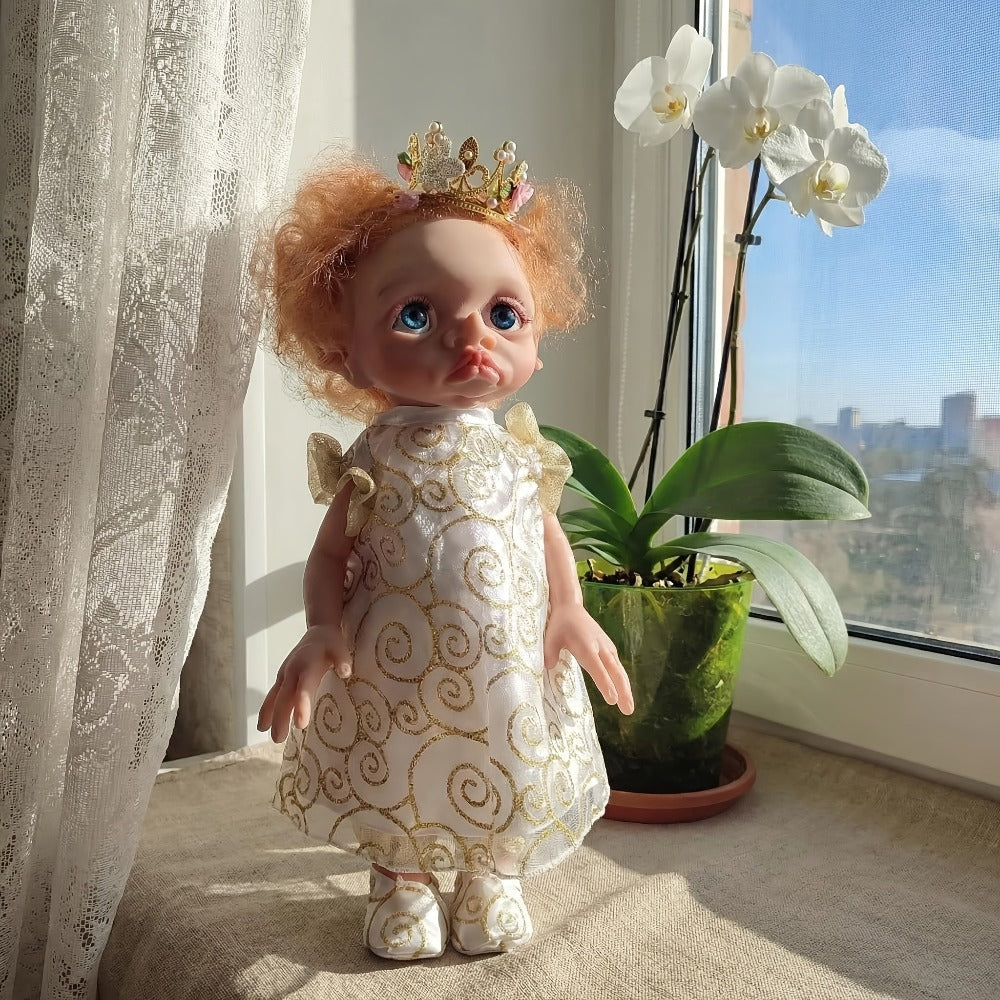 Fairy Elf Reborn Doll 15 Inch Vinyl Full Body Hand-Painted Collectible Art Doll with Wavy Hair & Crown — image 3