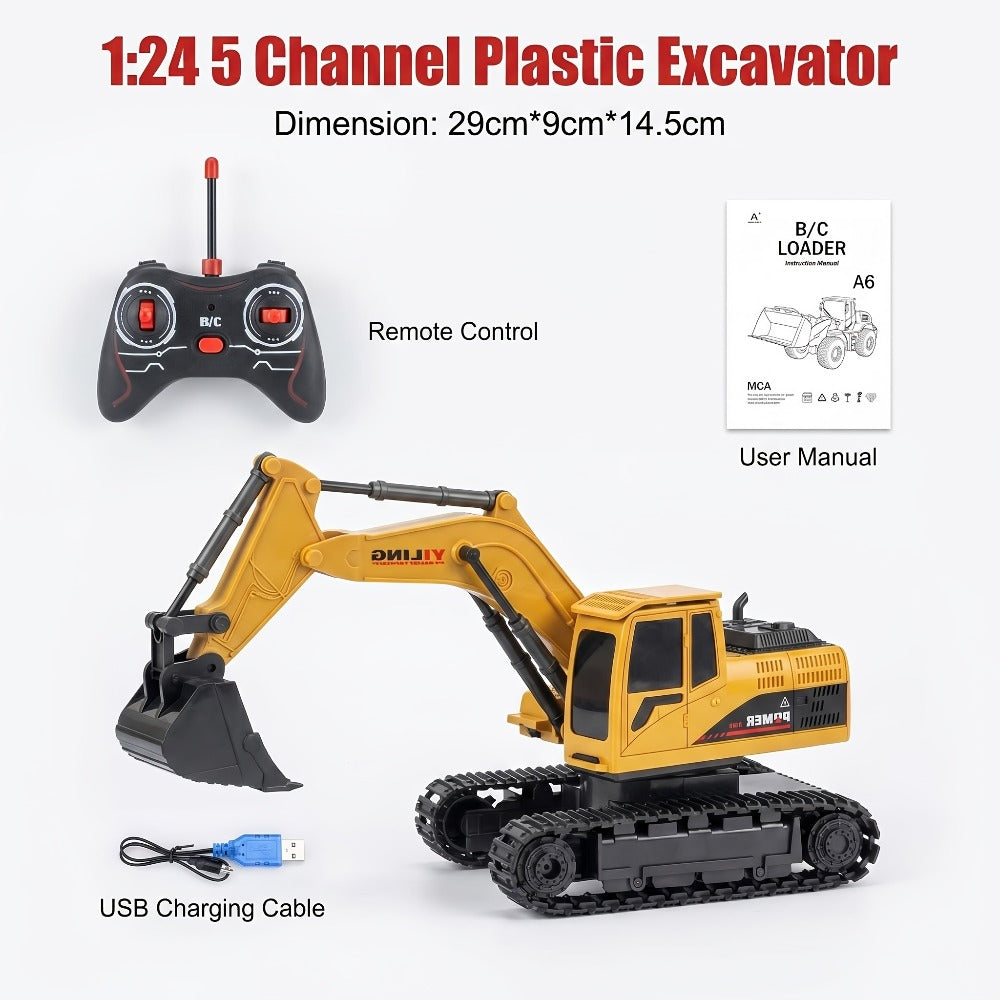 RC Construction Truck Toy 1:24 Scale Alloy Bulldozer Dump Truck & Excavator, 11-Channel Remote Control with Forward — image 1