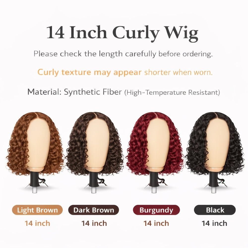 Synthetic Wig 14-Inch Deep-Wave Curly Bob with Glueless Rose Net Cap in Four Colors for Daily Style — image 2