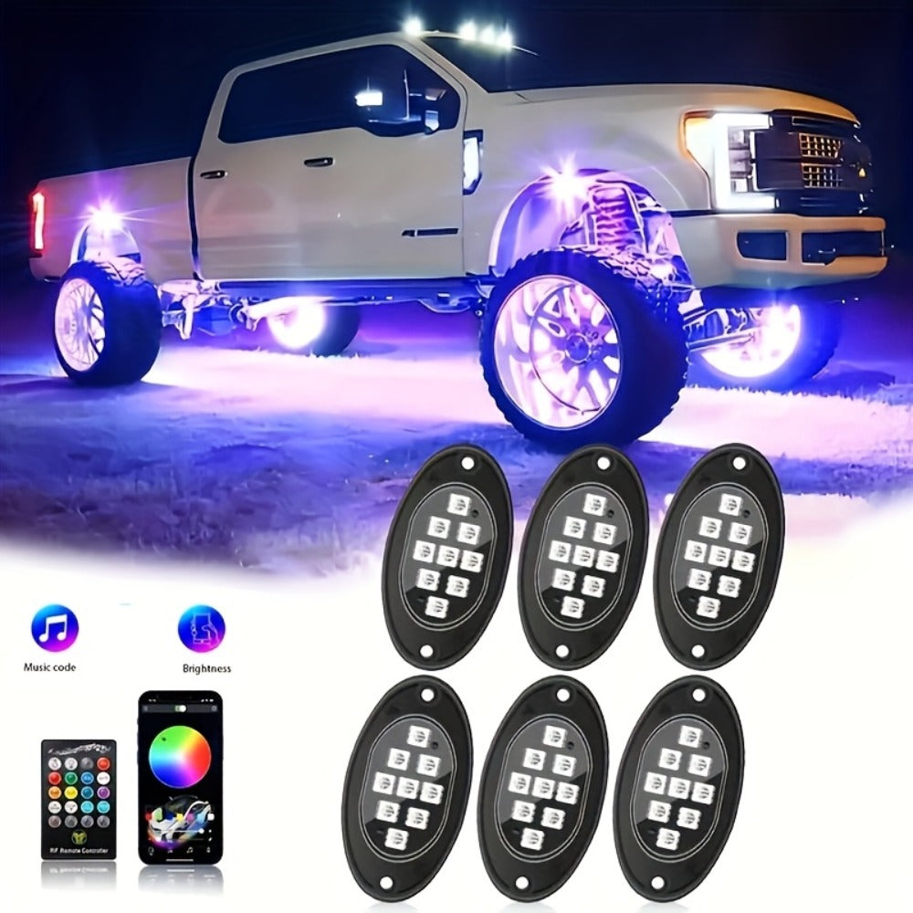 RGB LED Rock Lights Kit for Trucks & Off-Road – App & Remote Control, Music Mode, Underglow Neon Lights for SUV, ATV, UTV — i