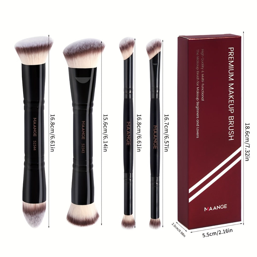 Makeup Brush Set, 4-Piece Double-Ended Travel Collection with Eight Brush Heads in Black-Beige or Black-Gold — image 5