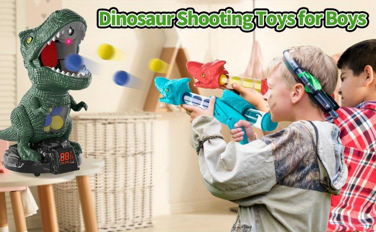 Dinosaur Shooting Game Toy with Sound Light & Spray, Movable Dino Target Launcher Set with Foam Bullets & Goggles for Boys Ki