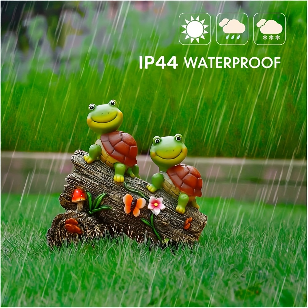 Solar Garden Turtle Statue with 4 LED Lights IP44 Waterproof Resin Frog Face Turtle Figurine Outdoor Decor for Patio Lawn Yar