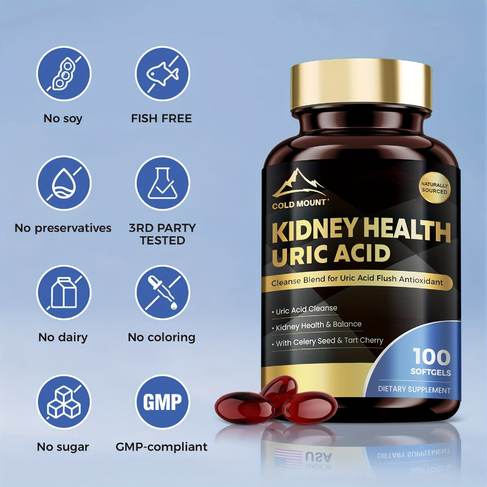 Uric Acid Balance Supplement 100 Capsules 50 Day Supply with Tart Cherry, Celery Seed & Citric Acid for Kidney Health — image