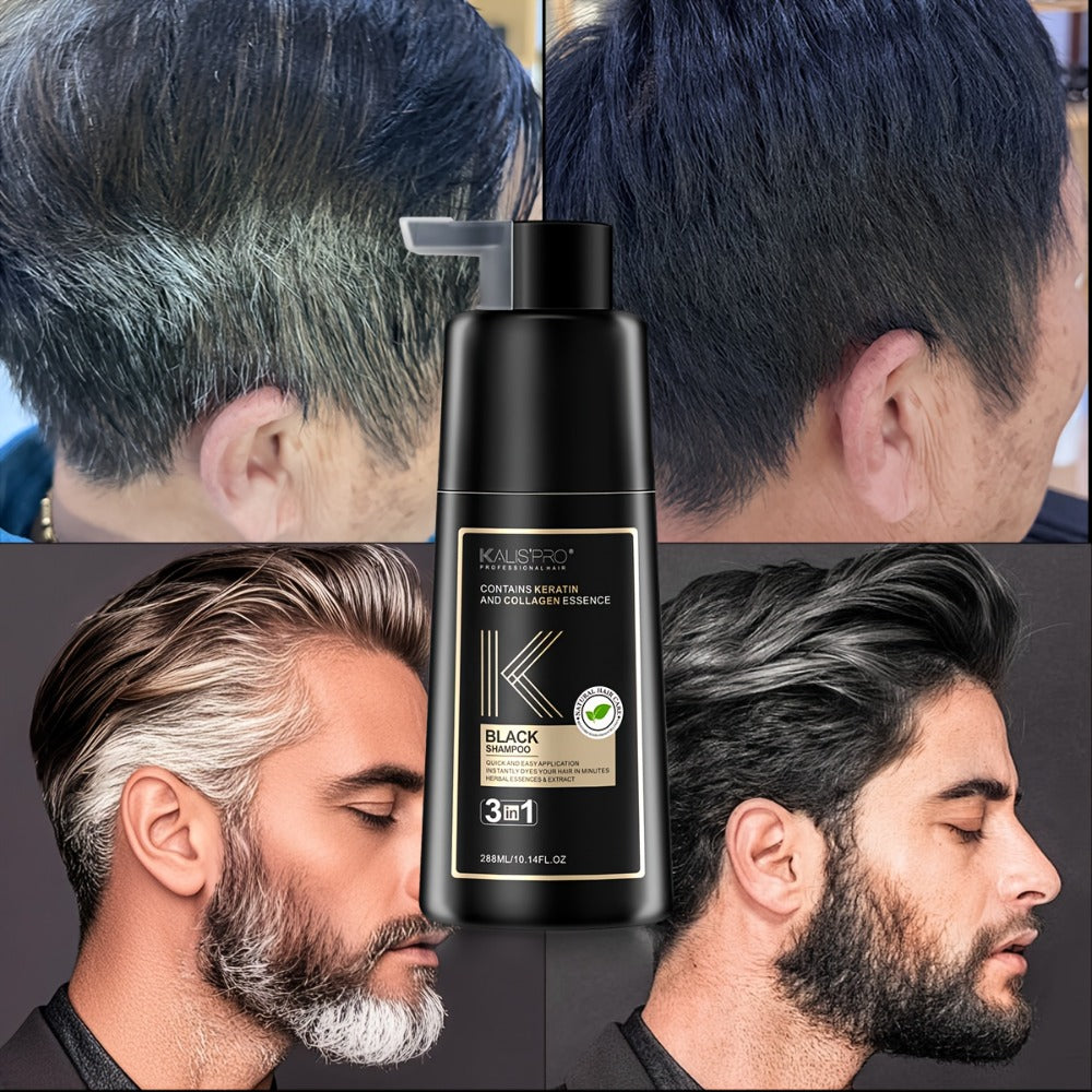 Men's 3-in-1 Black Hair & Beard Dye Shampoo, 8-Minute Gray Coverage, Ammonia-Free Natural Color — image 4
