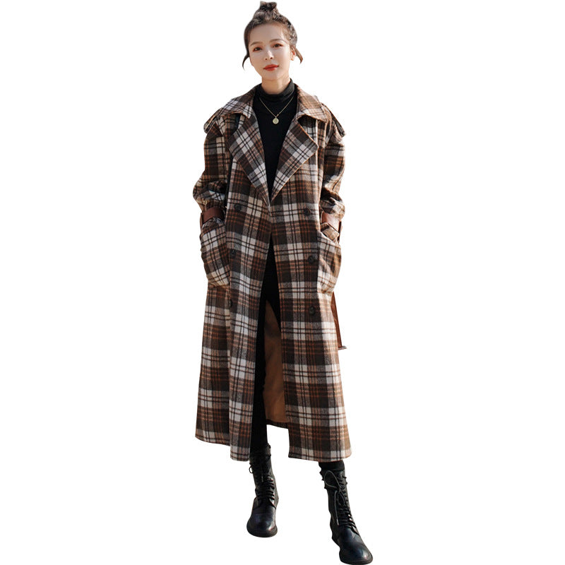 Retro Hit Color Plaid Woolen Coat Jacket Women