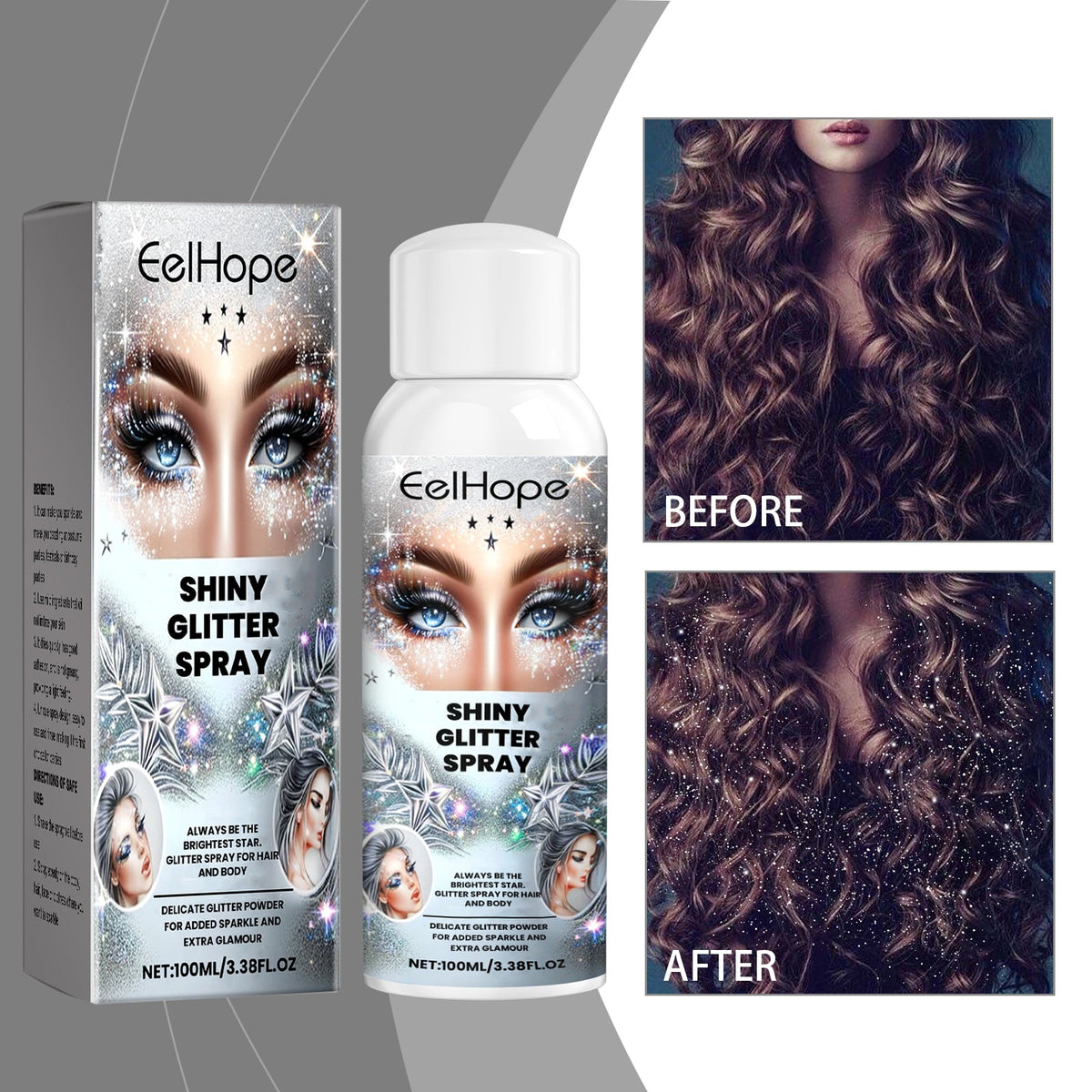 Sparkly Glitter Spray, Hair Body Highlight Shimmer Prom Festival Bash Glitter Spray