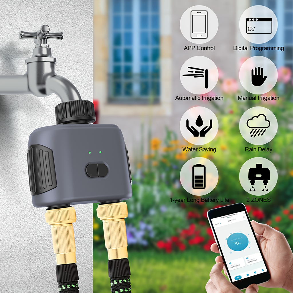 WiFi Sprinkler Timer Smart 2-Zone Irrigation System with App & Alexa Voice Control, for Garden, Lawn and Yard Watering — imag