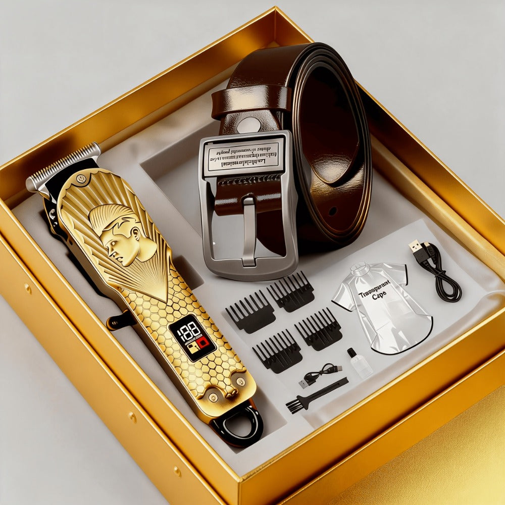 JH702 Hair Clipper Set with DC01 Fashion Belt, Digital Display, USB Charging and Two Engraved Design Options — image 3