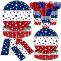 Patriotic Tableware Party Supplies Set with 140 Pieces for 20 Red White Blue Star-Print Settings — image 7