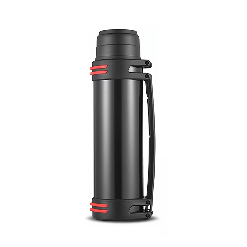 2000ml Stainless Steel Water Bottle Flask with Cup-Style Cap, Rigid Side Handle and Shoulder Strap — image 2