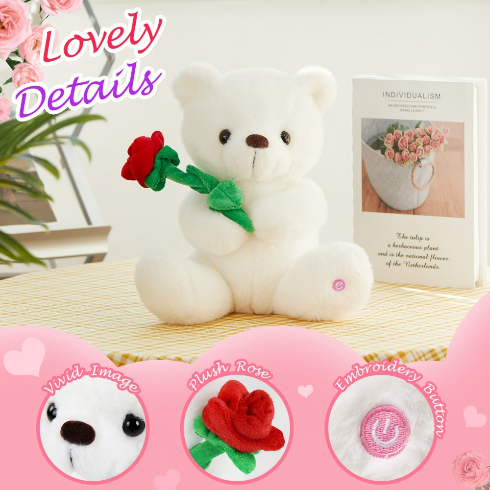 Rose Bear Plush with LED Light Glowing White Bear with Flowers Romantic with the Listed Color, Size or Set Options for Everyd
