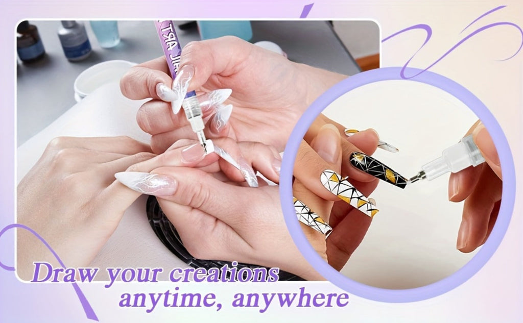 Metal Rod Nylon Brush Nail Art Pen Set 12 Colors – Acrylic Paint Pens for 3D Doodle Dot & Stitching Nail Design — image 11