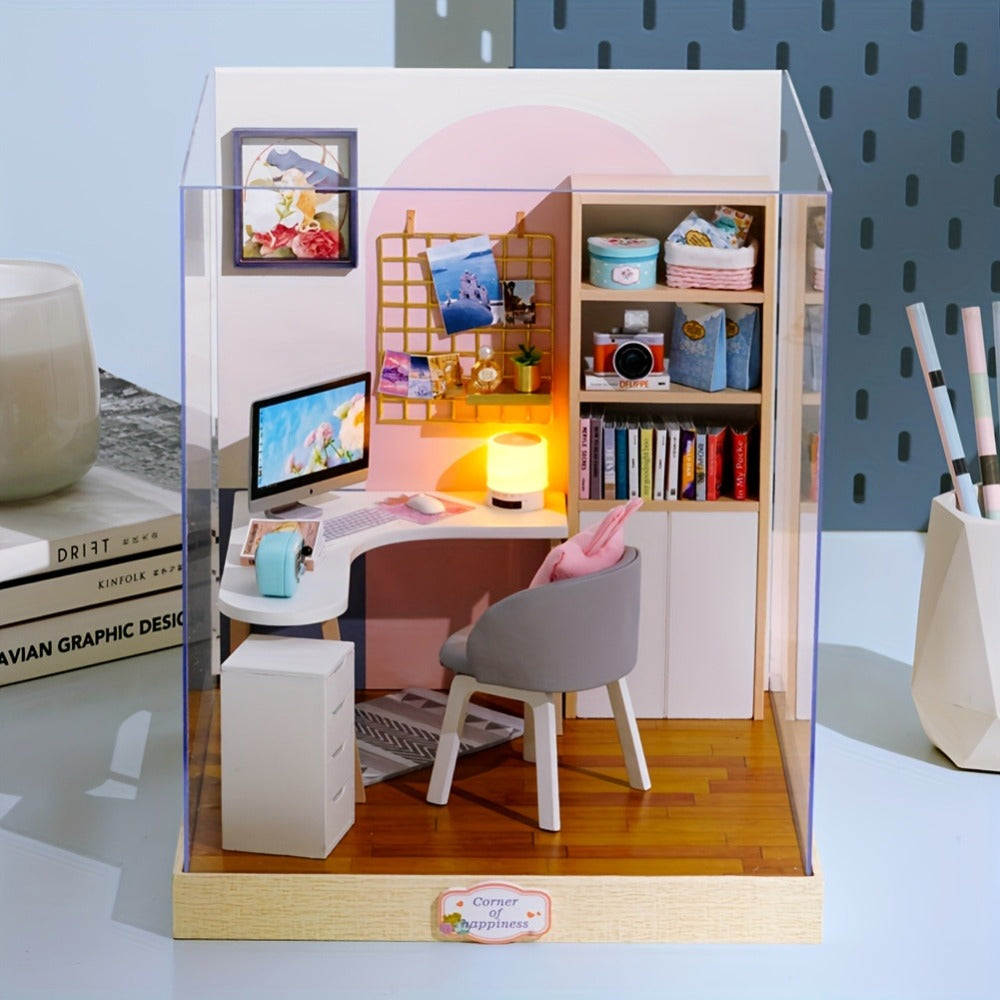 DIY Miniature Dollhouse Kit with Dust Cover Small, Mini House Model No Glue with the Listed Color, Size or Set Options for Ev