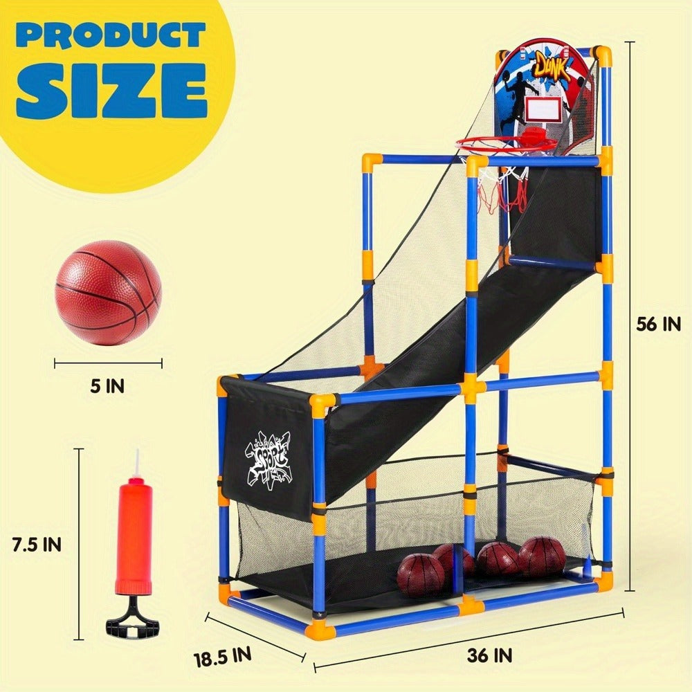 Kids Adjustable Basketball Hoop Set Arcade-Style Stand 4 Balls Air Pump with the Listed Color, Size or Set Options for Everyd