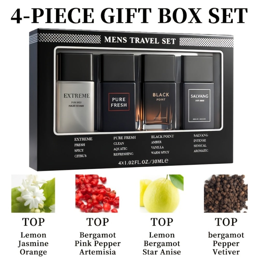 EDT Cologne Gift Set for Men 4 Piece Variety 4 Different Scents Long Lasting Fragrance Mini Bottles 0.85oz Each Travel Friend