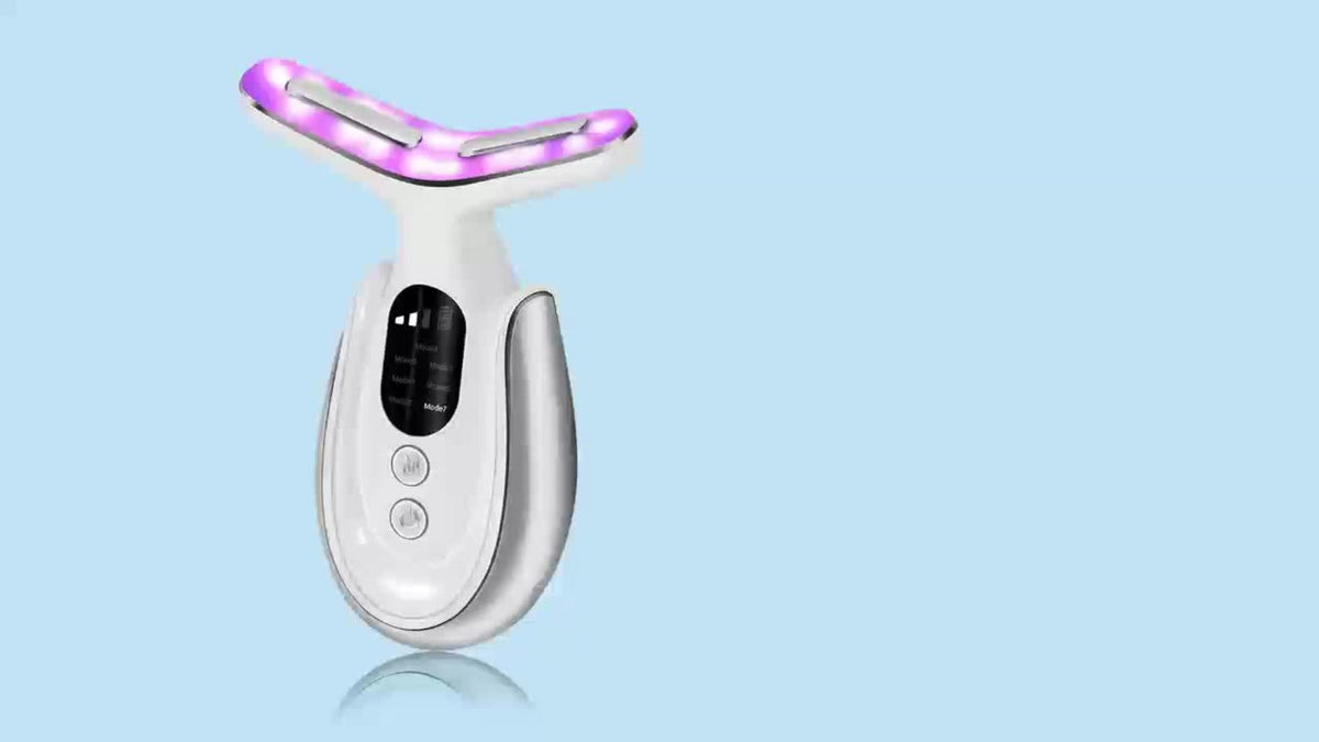 Face & Neck Massager 7-in-1 LED Light Therapy USB Rechargeable - Multifunctional Facial Lifting Wrinkle for Home or Salon Spa