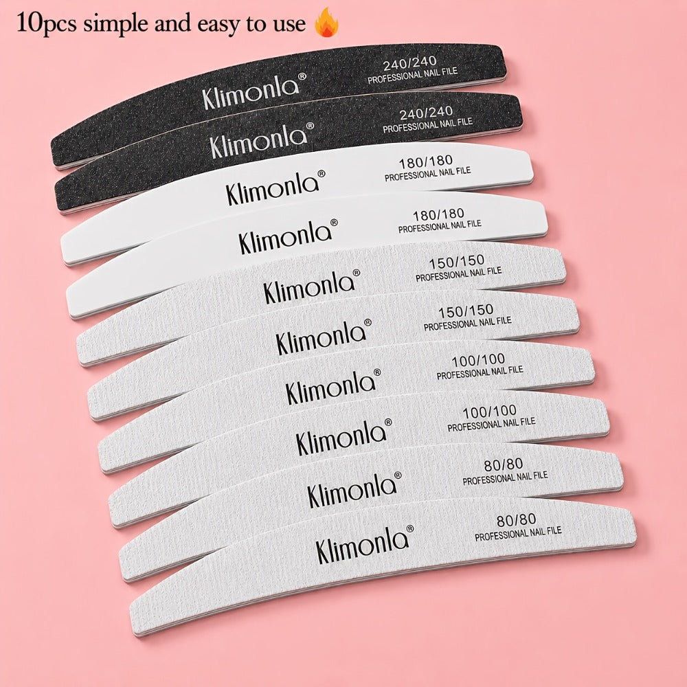 Nail File Set Professional Half Moon Rolled Sanding Strips 5 & 10 Pcs – Gray Sanding Bands for Shaping Buffing Smoothing Natu
