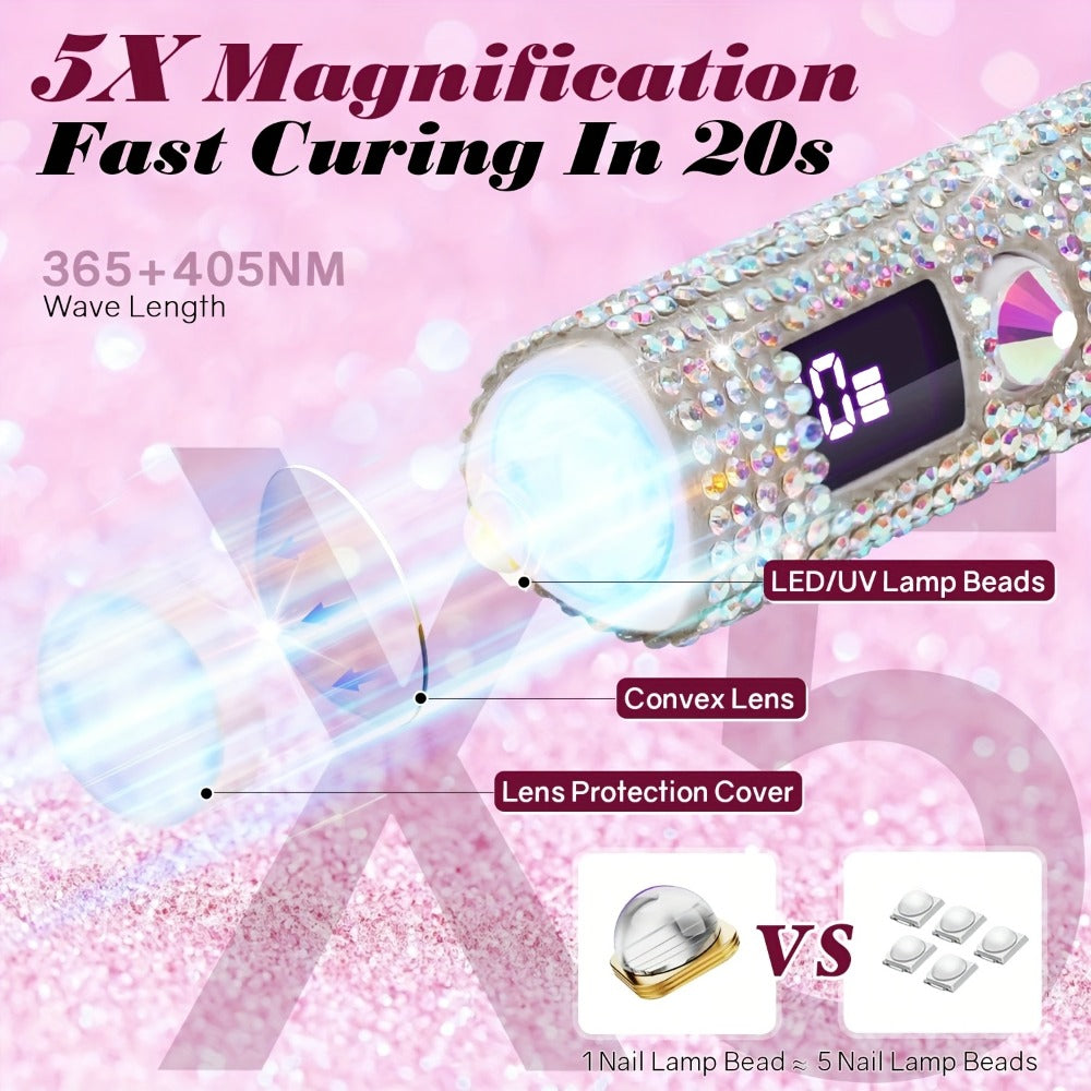Rechargeable Single Finger LED Nail Lamp UV Gel Curing Light 365nm 405nm Dual Wavelength Rhinestone — image 6