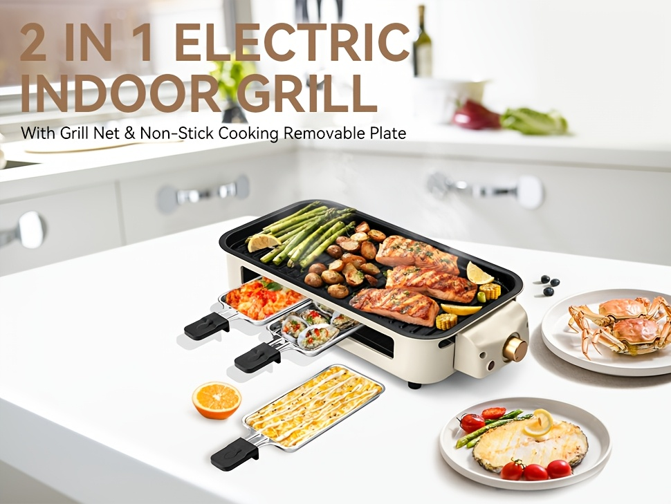 Indoor Electric Smokeless Grill 1700W with Raclette Pans, Non-Stick Plate, Portable Tabletop BBQ Griddle for Couples — image 