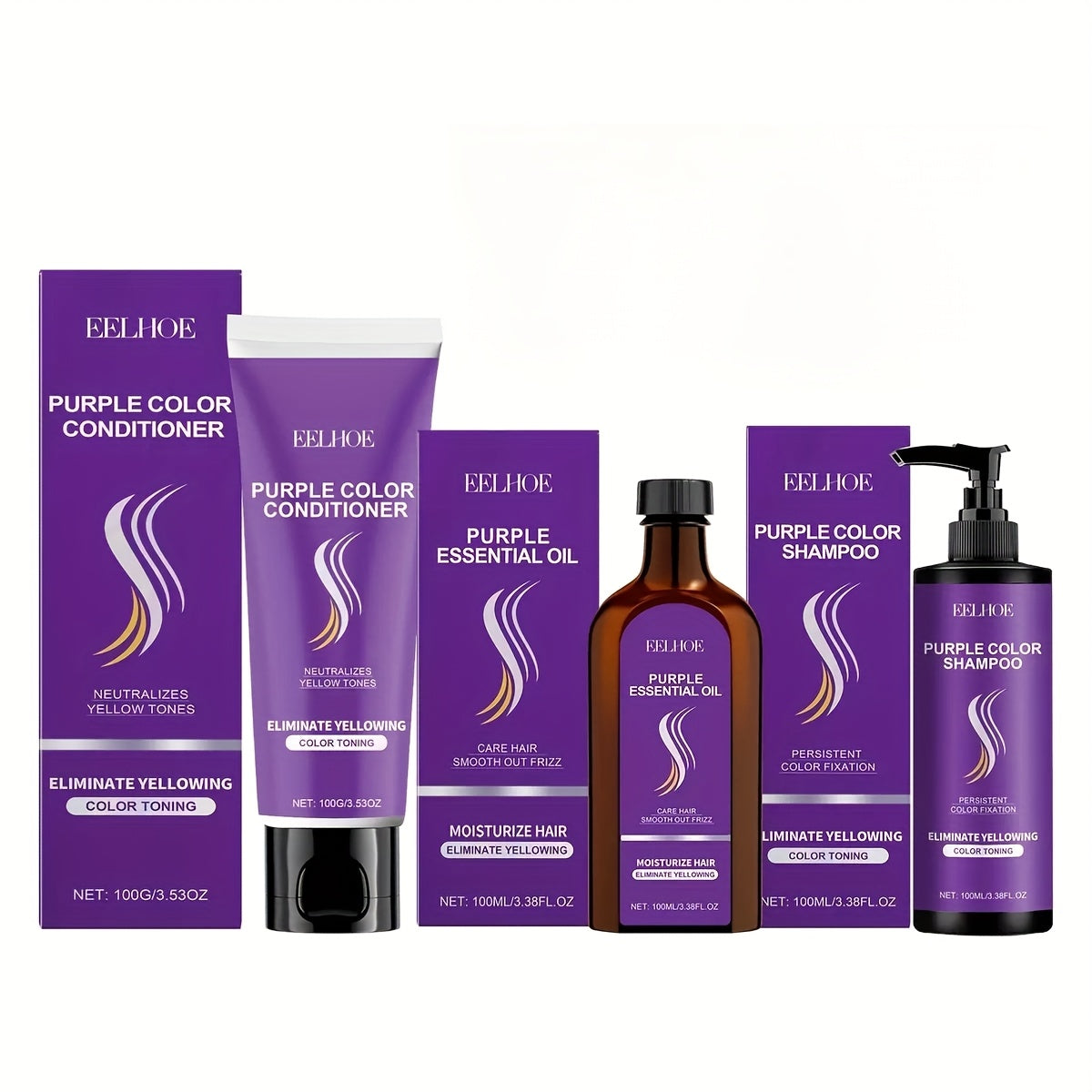 Three-Piece Purple Hair Care Set with Shampoo, Conditioner and Coordinated Argan Oil Bottle — image 12