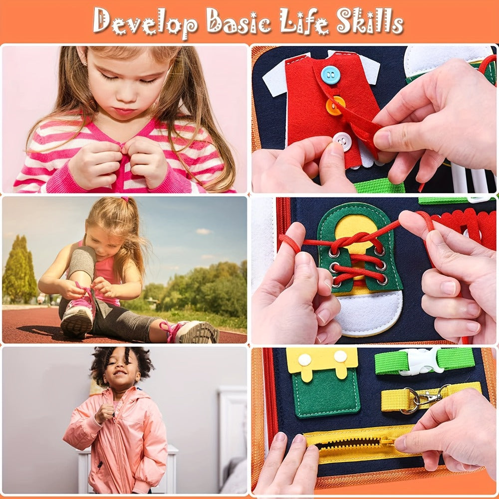 Busy Board for Toddlers 1 2 3 Years Old Montessori Sensory Activity Travel Toy with Zippers Buckles Buttons Laces — image 8