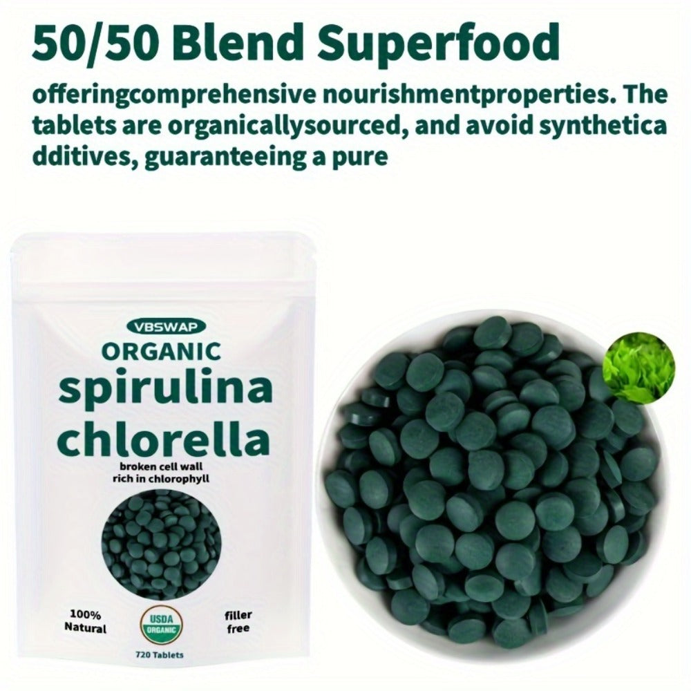 Organic Chlorella & Spirulina Tablets 720 Count, 4 Month Supply, 50/50 Superfood Blend, Cracked Cell Wall — image 3
