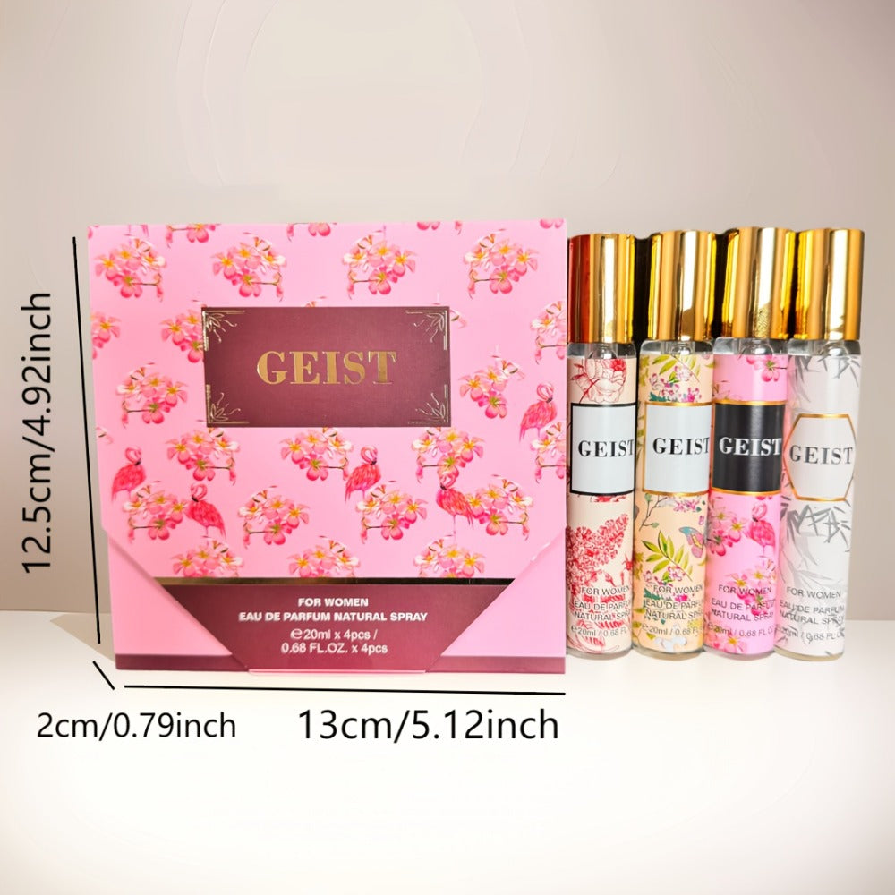 Perfume Gift Set 4 Pieces Travel Size Mini Spray – Long Lasting Fresh Floral Fragrance for Women and Men Unisex Portable Set 