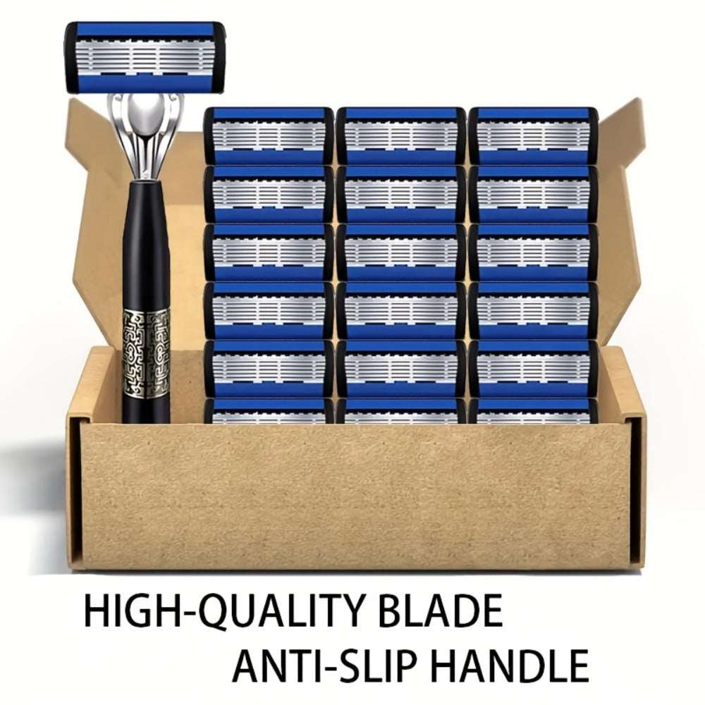 Replaceable Blade Razor for Men Stainless Steel Ultra-Sharp 36 or 72 Blades Anti-Slip Ergonomic Handle Smooth Safe Close Shav