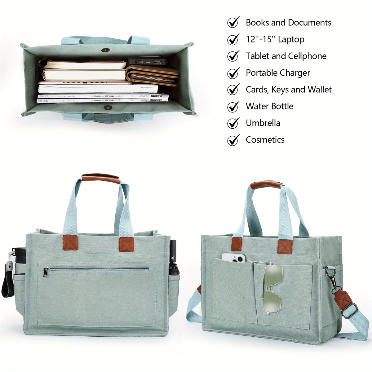 Large Utility Tote Bag for Women with Multiple Pockets, Adjustable Strap and Small or Large Sizes — image 15