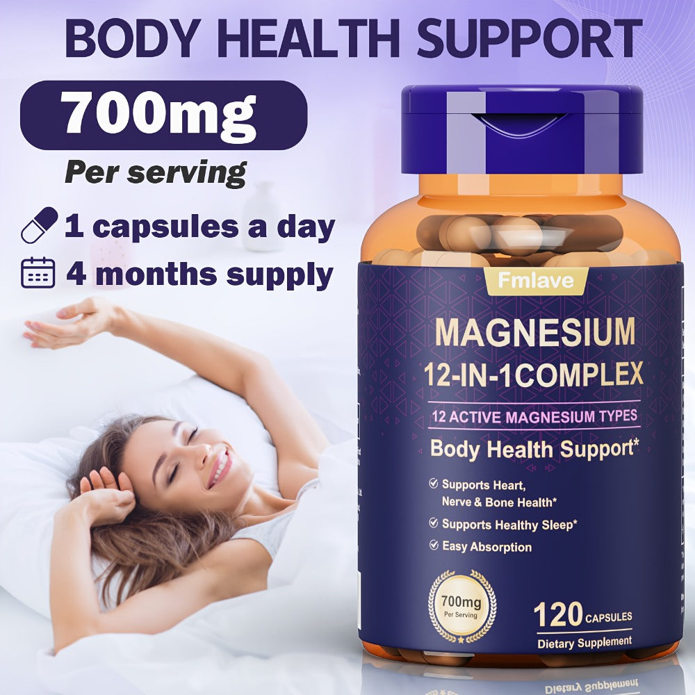 Magnesium Glycinate 700mg 12-in-1 Complex Capsules with Citrate Malate Taurate Carbonate & Oxide — image 6