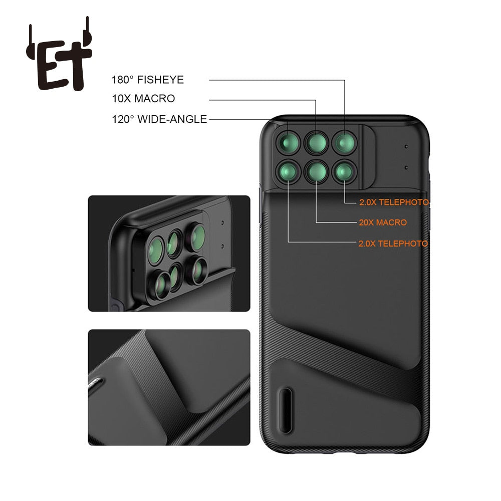 Camera Lens Phone Case for iPhone XR XS Max Fisheye Wide Angle Macro Lens Phone Cover Mobile Phone Lensese Case Full Coverage