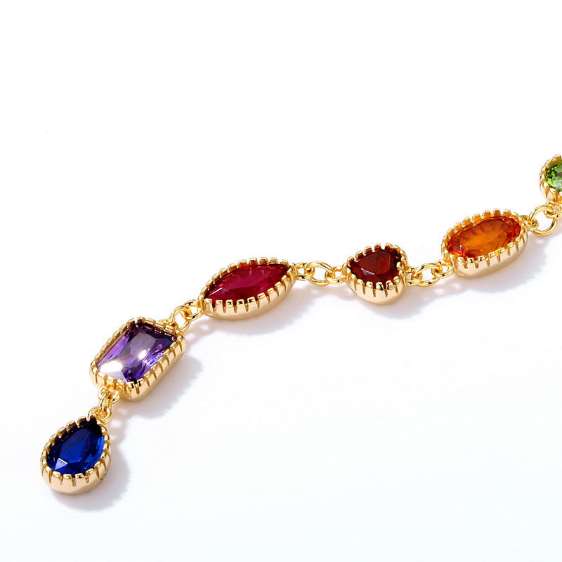 Light luxury rainbow zircon geometric 925 sterling silver gold-plated pendant
