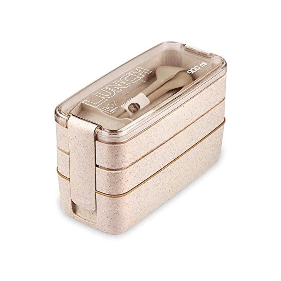 Wheat straw lunch box office portable three-layer lunch box square sealed bento box divided student lunch box - V.I.P Digital Presence
