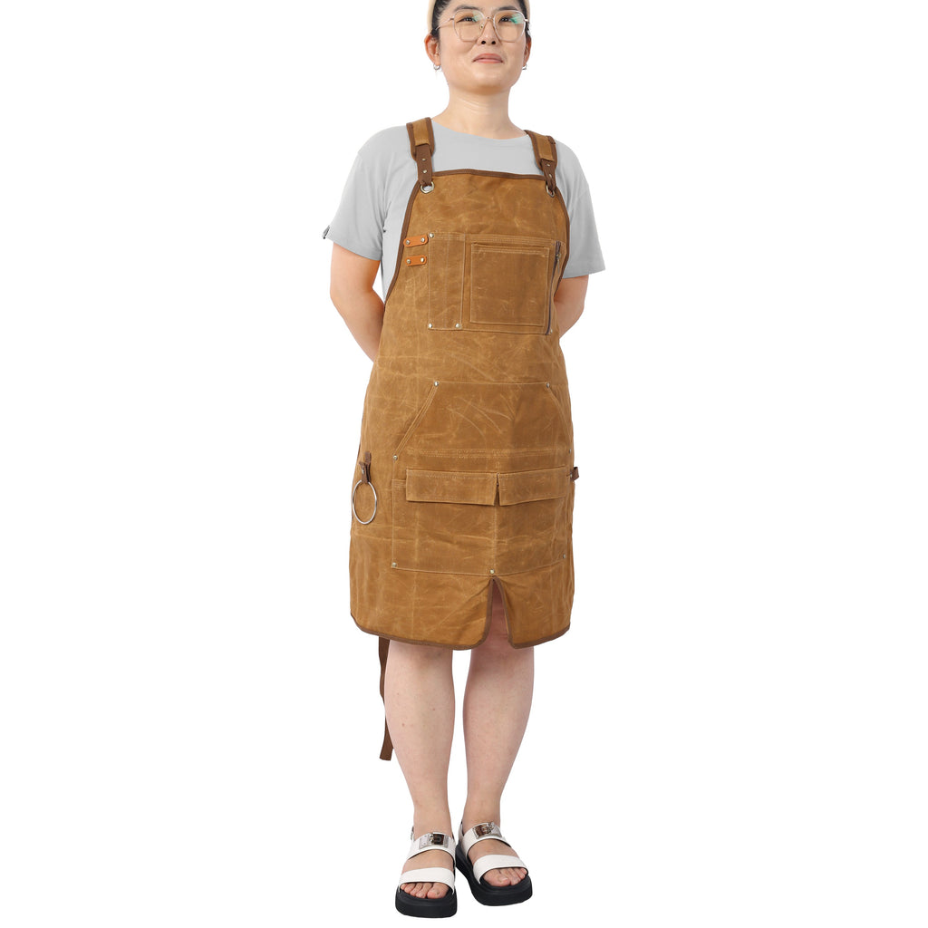 Long heavy-duty waxed canvas tool apron, carpenter apron, carpenter apron, carpenter waterproof 18 ounces - V.I.P Digital Presence