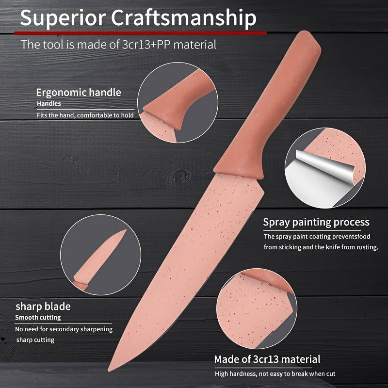 Seven-Piece Kitchen Knife Set with Four Pastel Knives, Kitchen Scissors, Peeler and Cutting Board — image 10