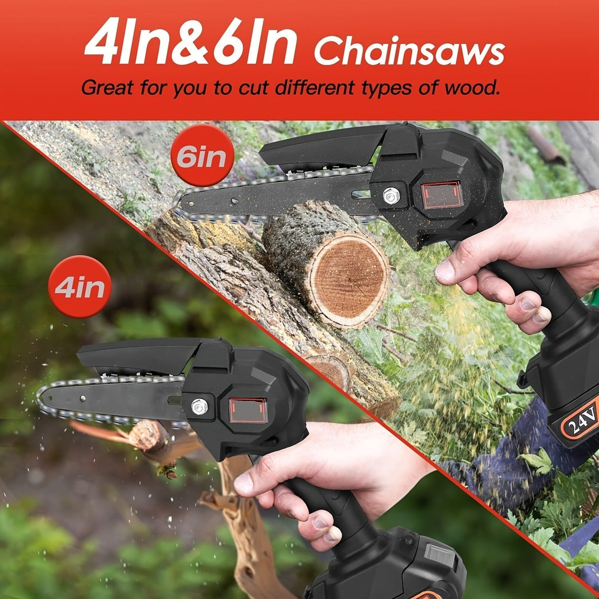 Cordless 4- and 6-Inch Pole Saw with Three Extension Sections, 90° Head, Two Batteries and Two Colors — image 14