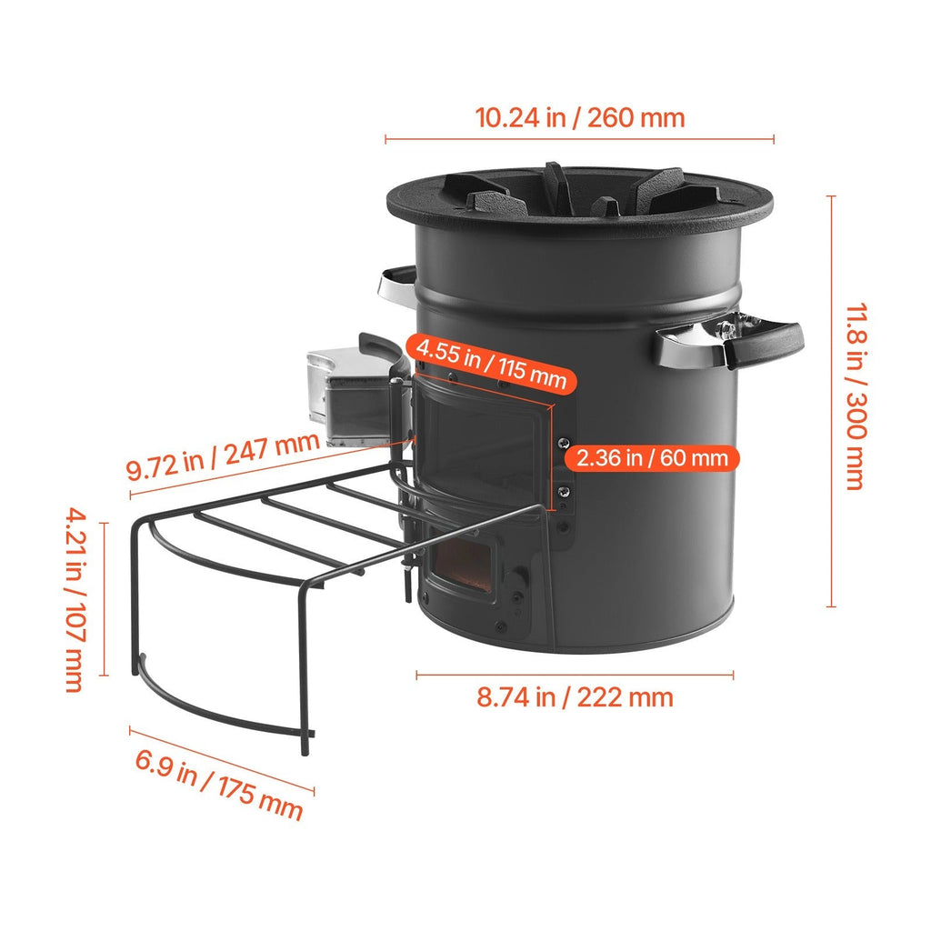 Wood Burning Rocket Stove Portable Camping Stove with Cast Iron Top, Double Door, Fireproof Lining — image 10