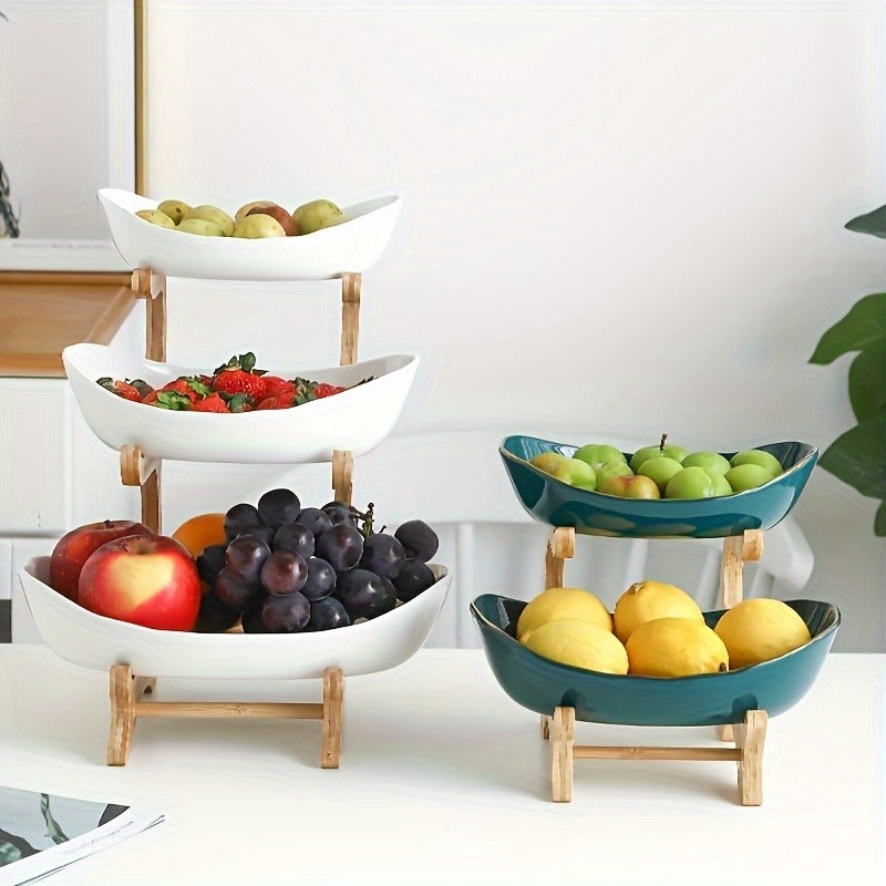 Fruit Stand 2/3-Tier Plastic Tiered Tray | Elegant Candy Display Snack Bread Bowl for Kitchen Living Room | Space-Saving Coun