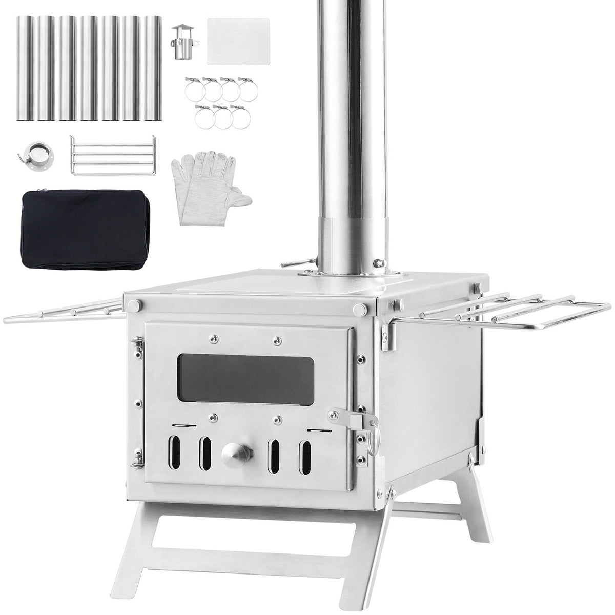 Wood Stove Camping Tent Stove 80 Inch Stainless Steel, 700in³ Firebox, 8 Accessories, BBQ Grill Plate — image 10