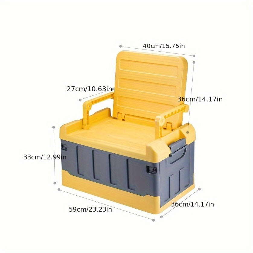 Folding Storage Box & Fishing Stool 2-in-1, Large Portable Organizer with Backrest for Car Trunk — image 1